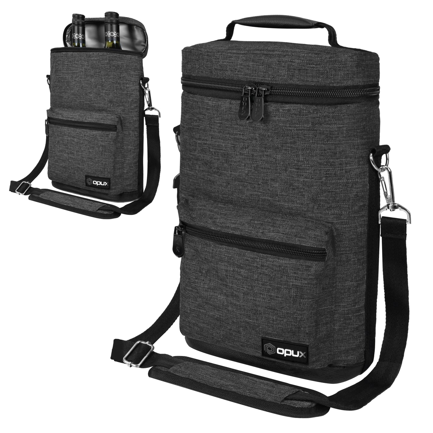 2 Bottle Wine Carrier Bag With Zippered Front Pocket