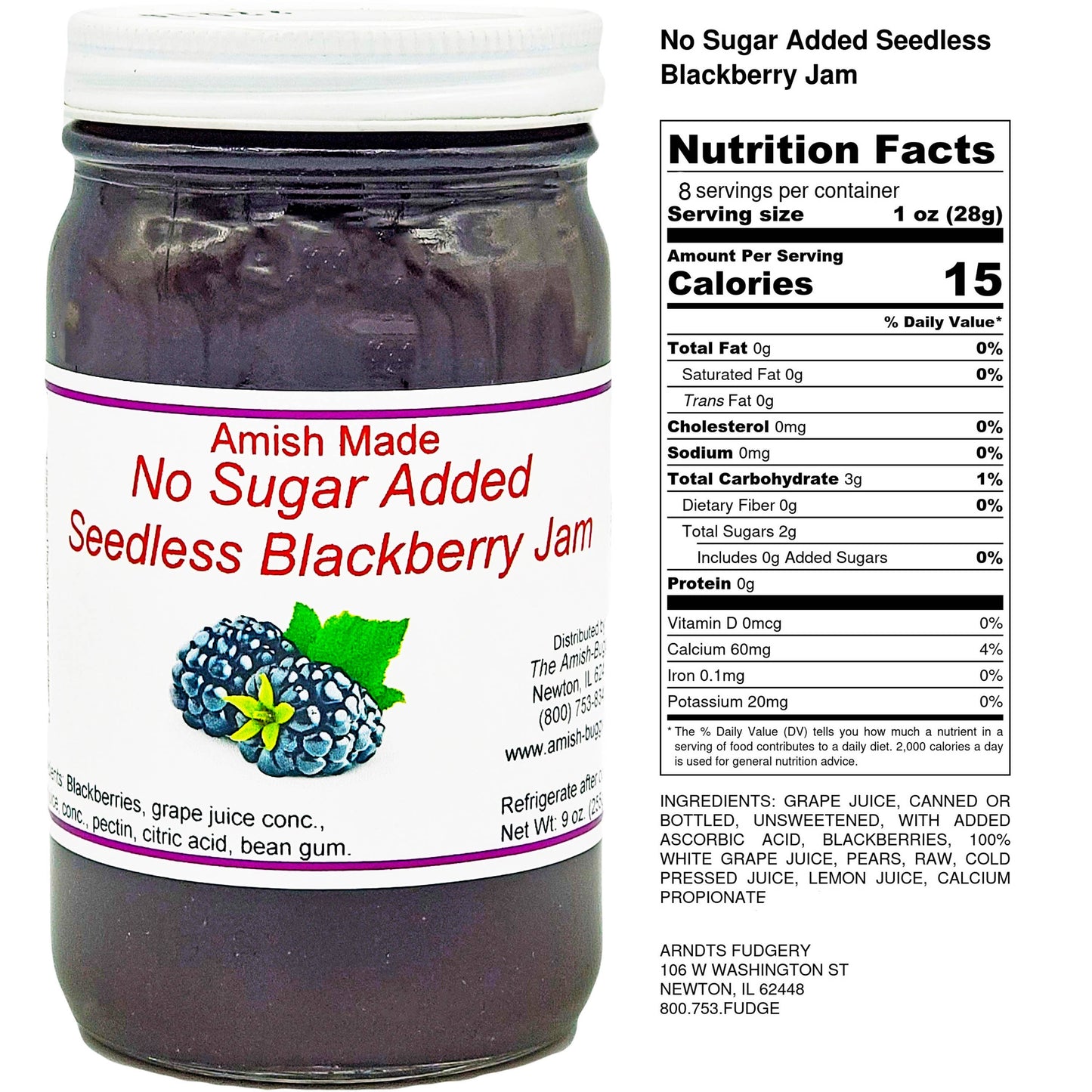 Amish Made No Sugar Added Jams 8 oz.