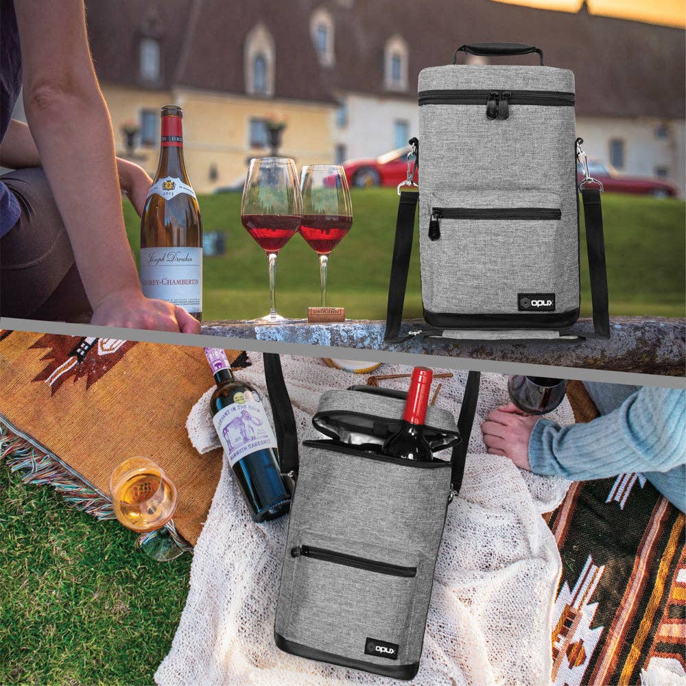 2 Bottle Wine Carrier Bag With Zippered Front Pocket