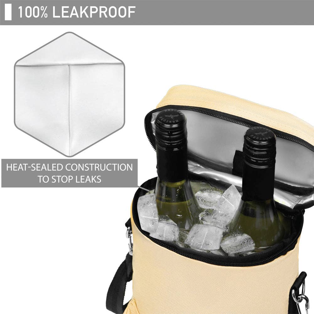 2 Bottle Wine Carrier Bag With Zippered Front Pocket