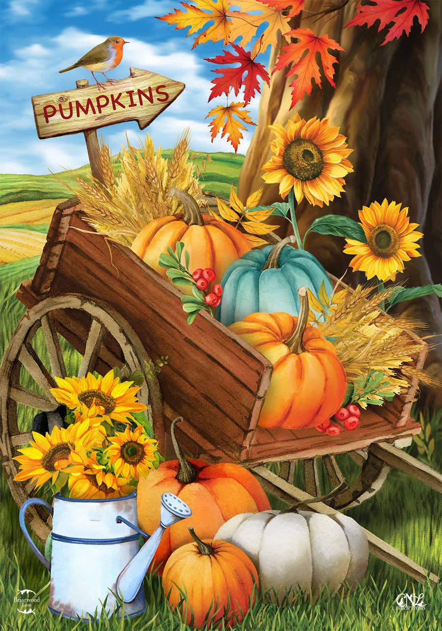 Pumpkin Cart Garden Flag