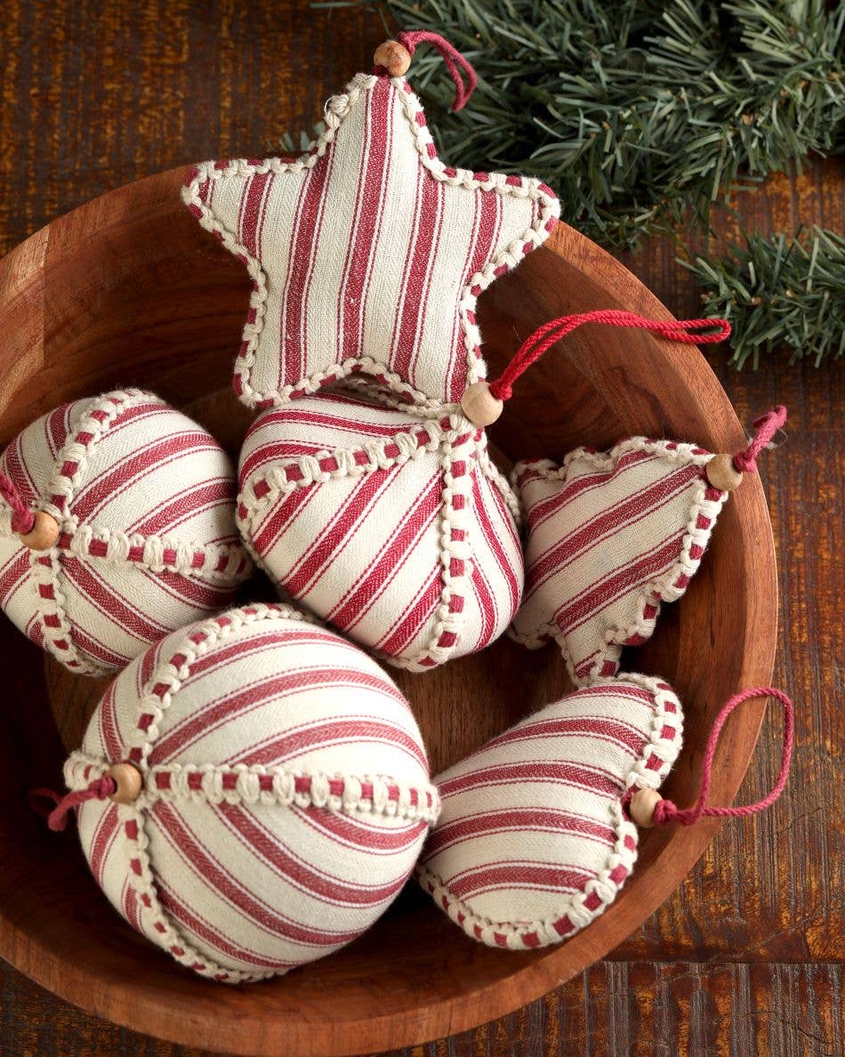 5 Inch Red Stripped Ball Ornament Big