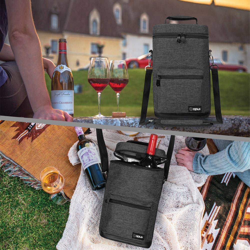 2 Bottle Wine Carrier Bag With Zippered Front Pocket