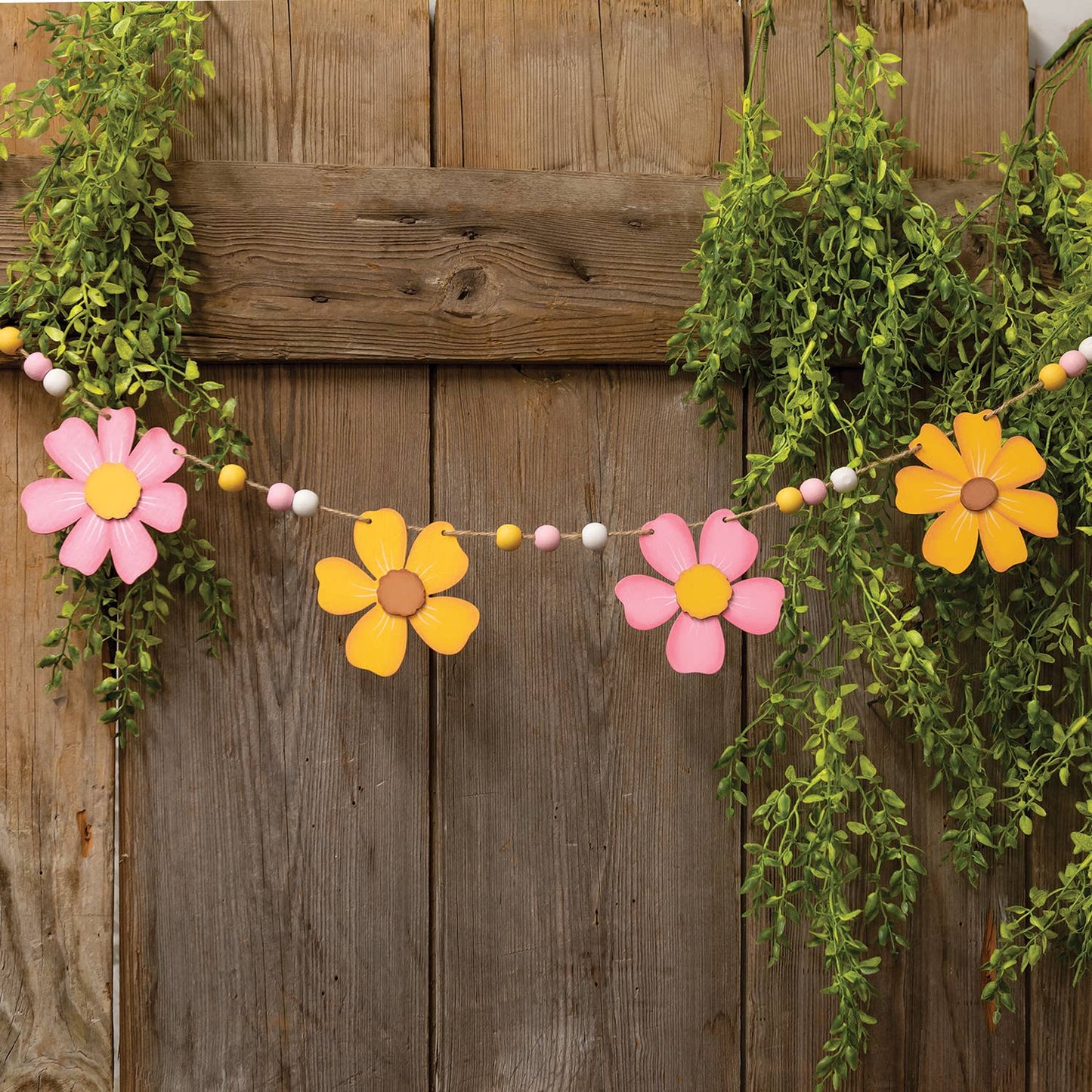 Beaded Spring Flowers Wooden Garland 725