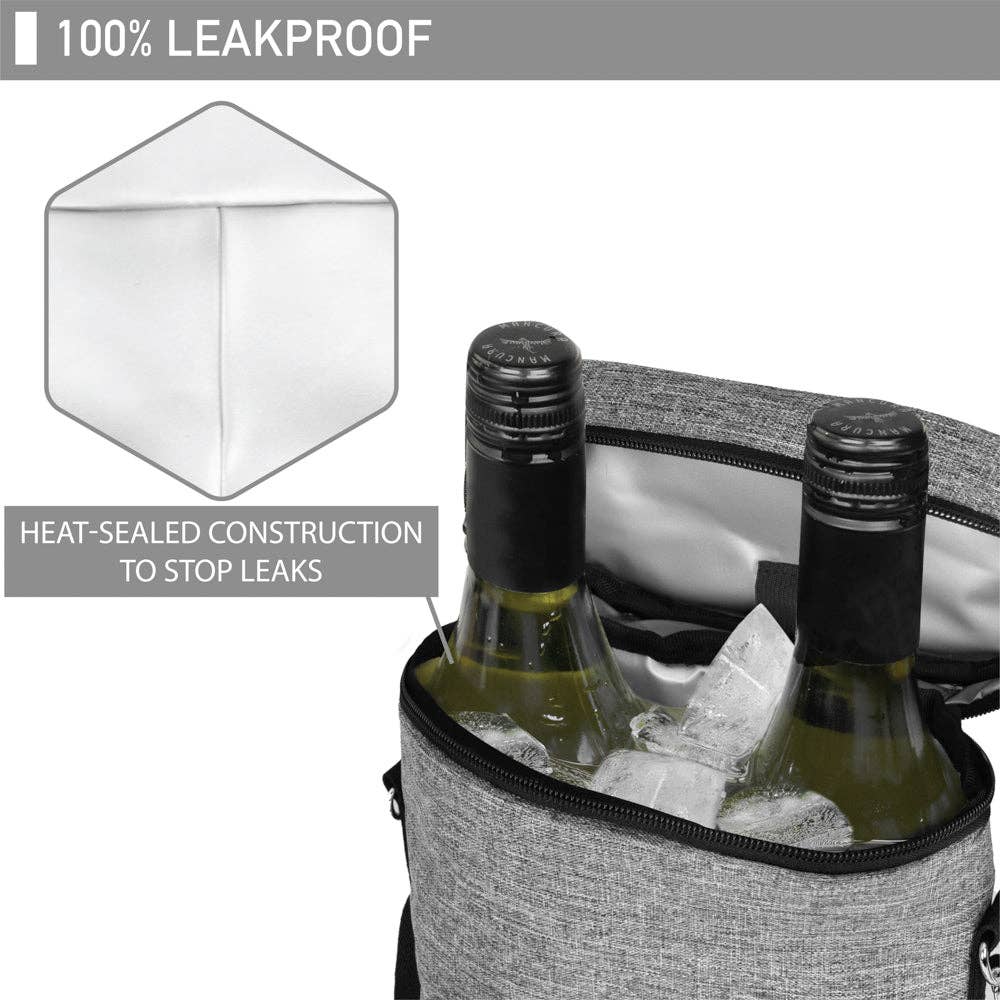 2 Bottle Wine Carrier Bag With Zippered Front Pocket
