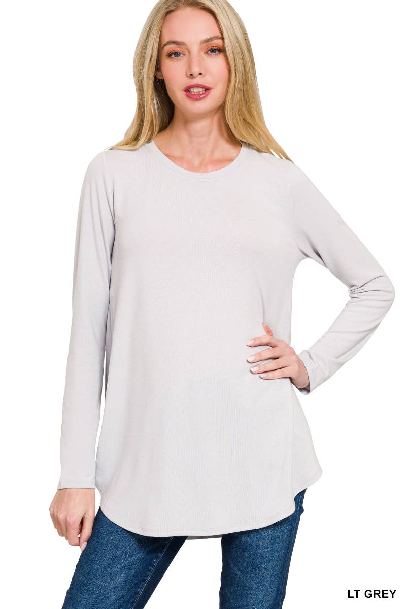 Long Sleeve Round Neck Round Hem Top