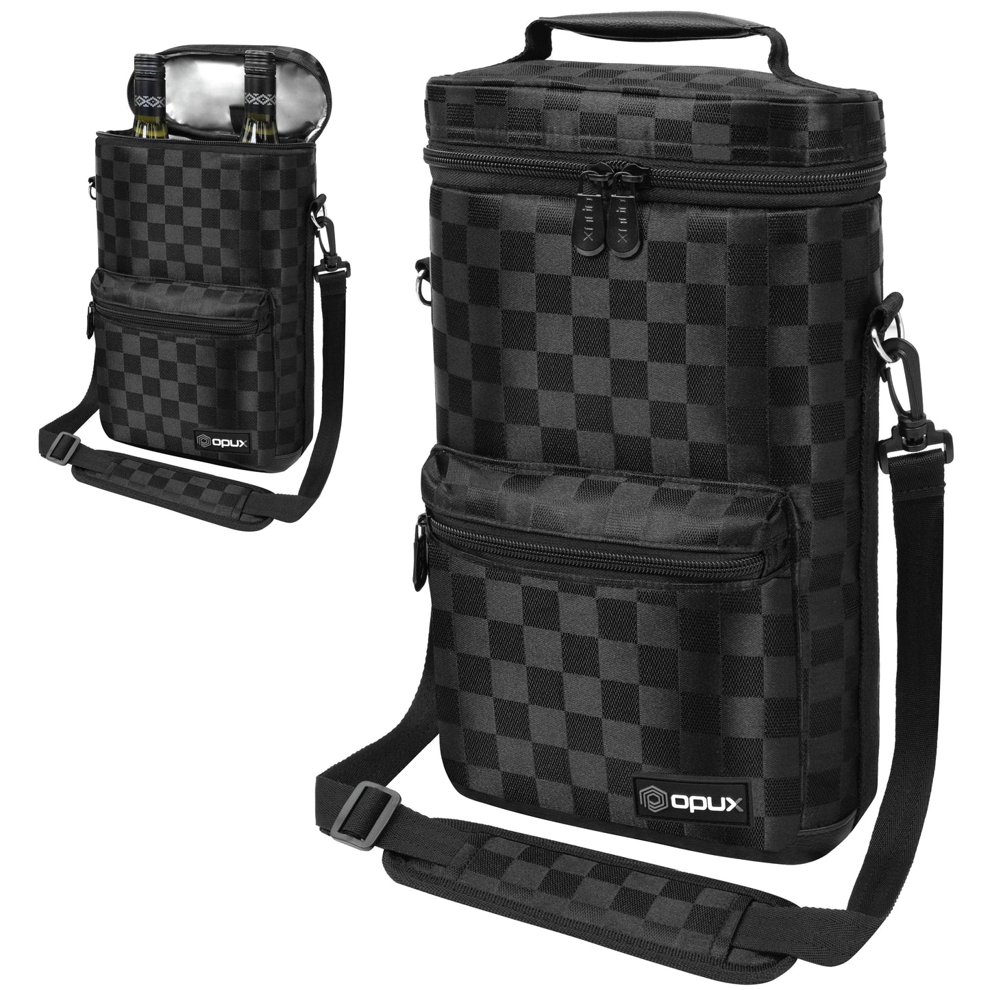 2 Bottle Wine Carrier Bag With Zippered Front Pocket