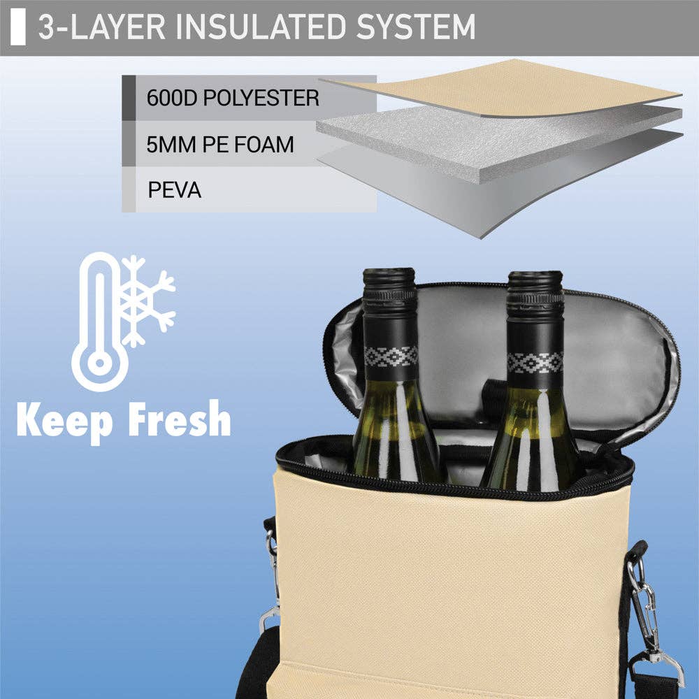 2 Bottle Wine Carrier Bag With Zippered Front Pocket