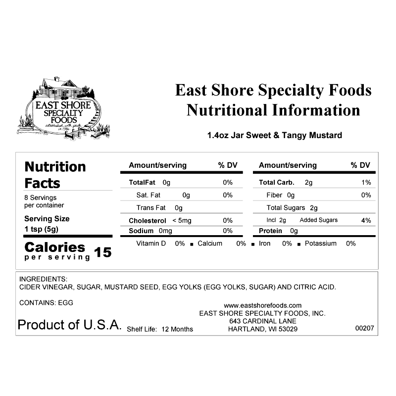 East Shore Mustard - Sweet and Tangy Mustard - 1.4oz