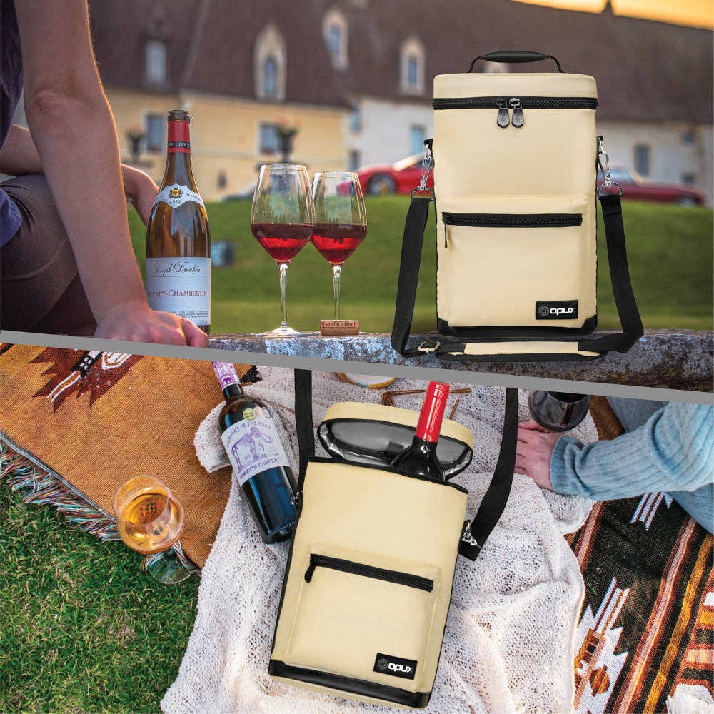 2 Bottle Wine Carrier Bag With Zippered Front Pocket