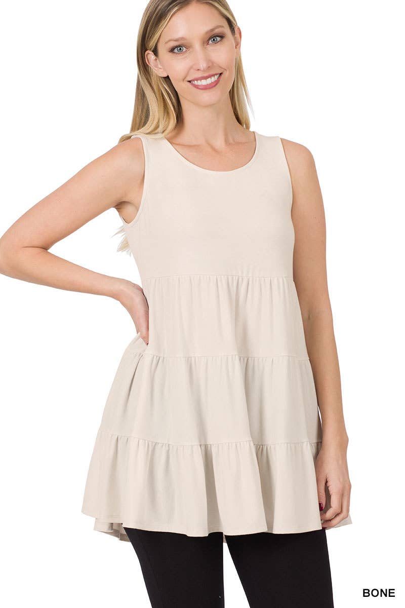 Solid Tiered Ruffle Sleeveless Tunic Top