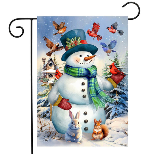 Snowman and Birds Garden Flag