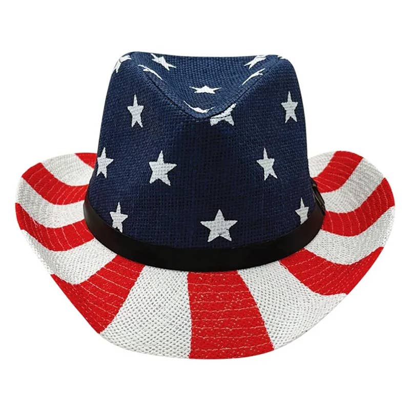 USA Flag Printed Straw Cowboy Hat