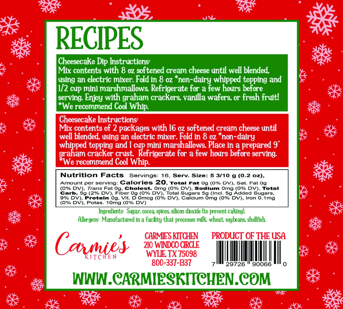 Ho Ho Hot Cocoa Cheesecake Dip Mix - Holiday Collection