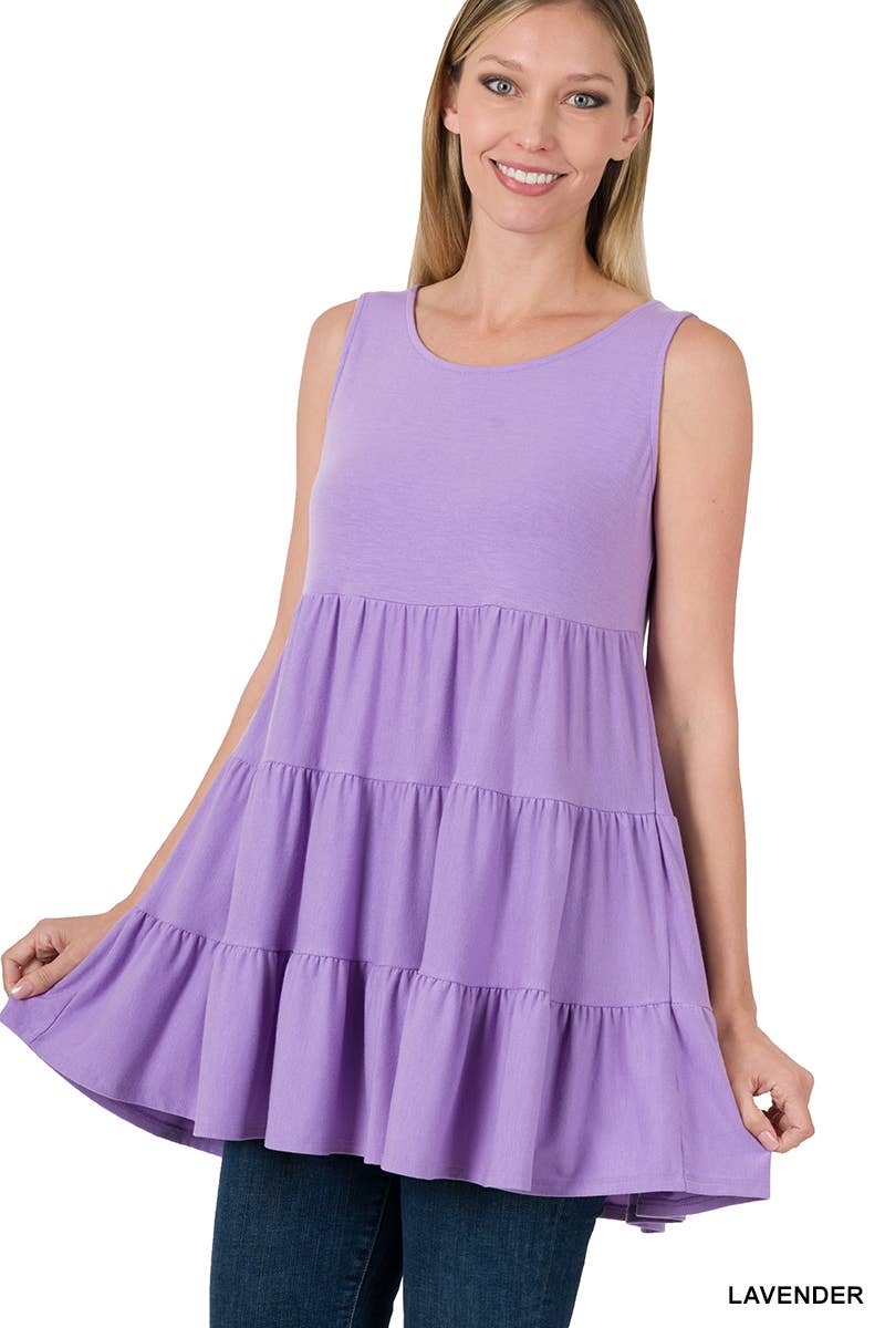 Solid Tiered Ruffle Sleeveless Tunic Top