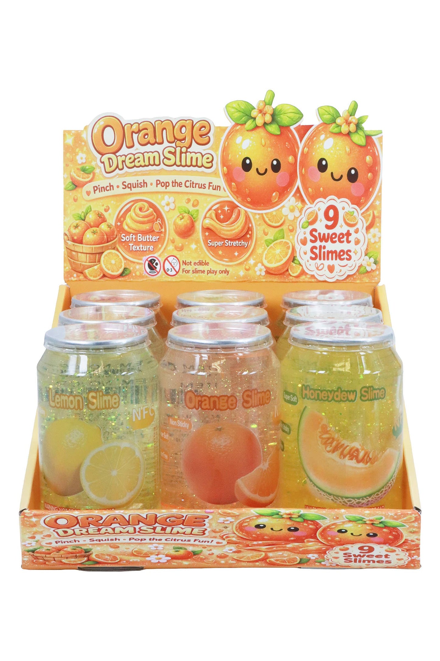 Sparkling Yellow Citrus Melon Fruit Soda Can Glitter Slime
