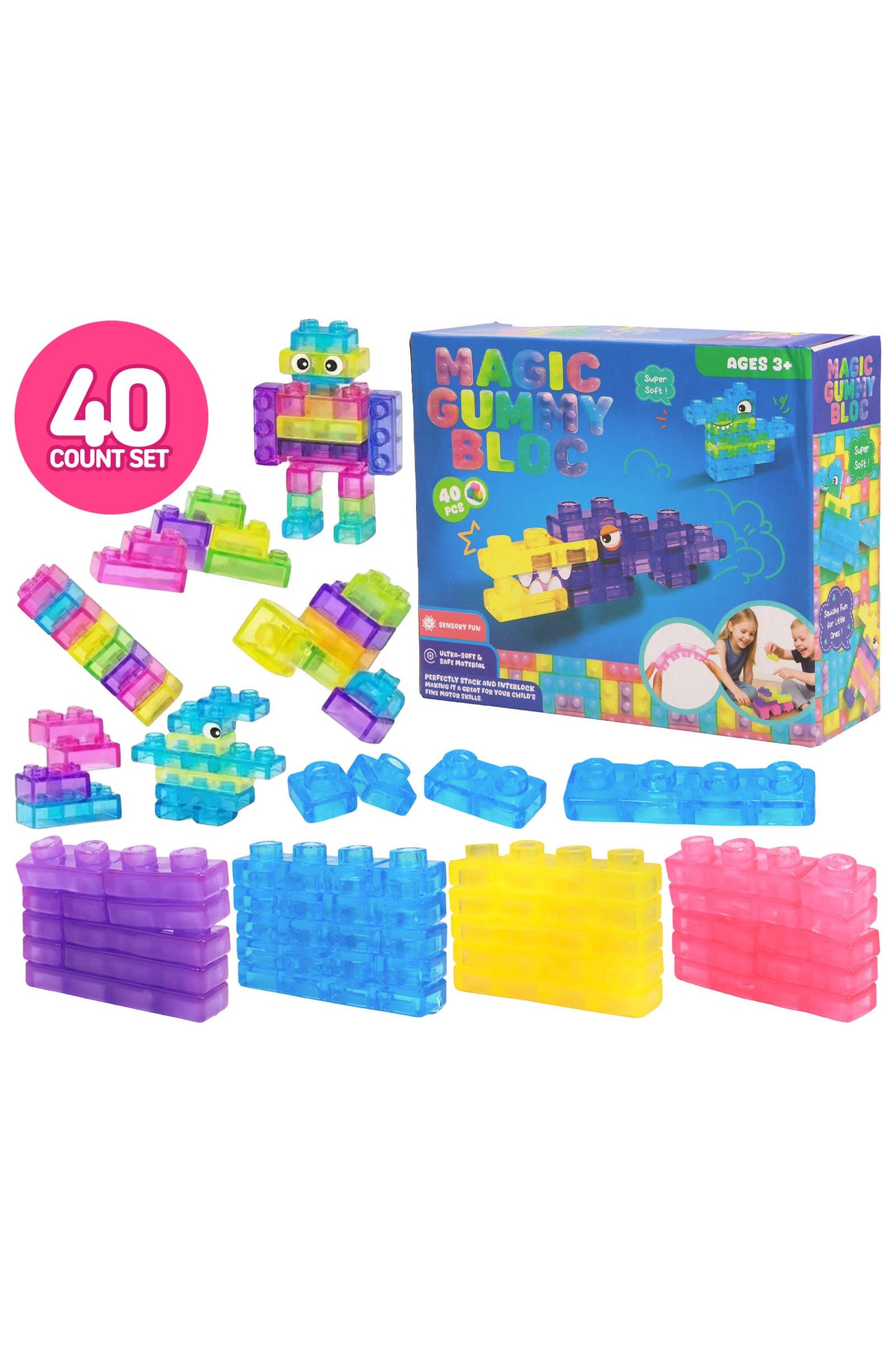 40-Count Colorful Gummy Squishy Building Block 735
