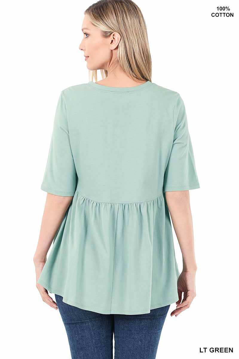 Half Sleeve Empire Waist Shirring Round Neck Top