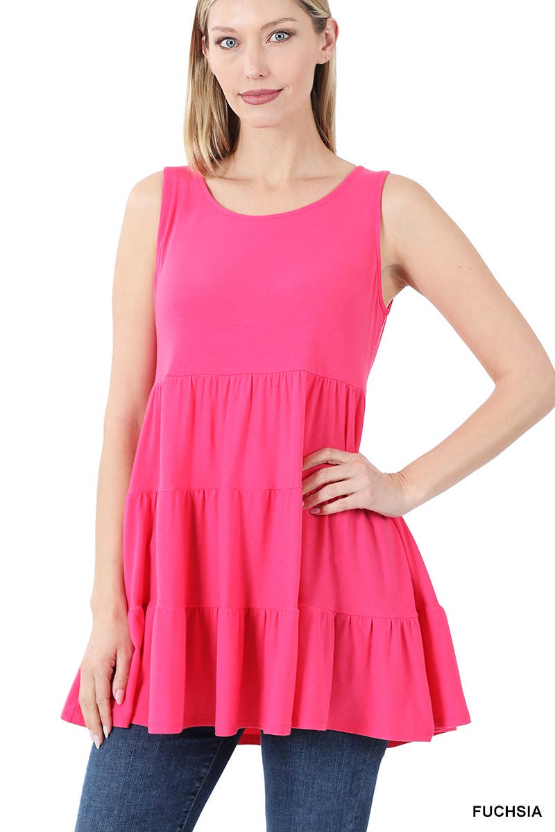 Solid Tiered Ruffle Sleeveless Tunic Top