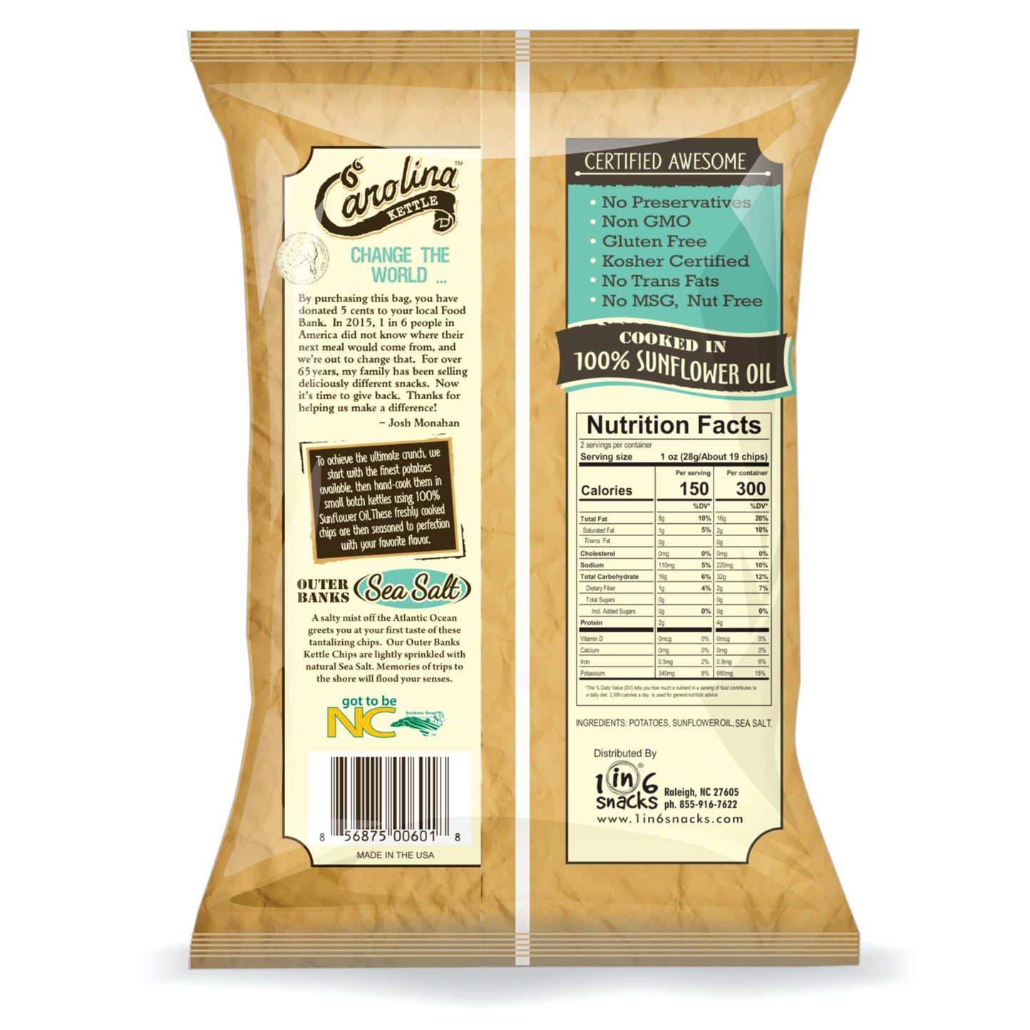 Sea Salt Carolina Kettle Chips 2 oz  Case (20)