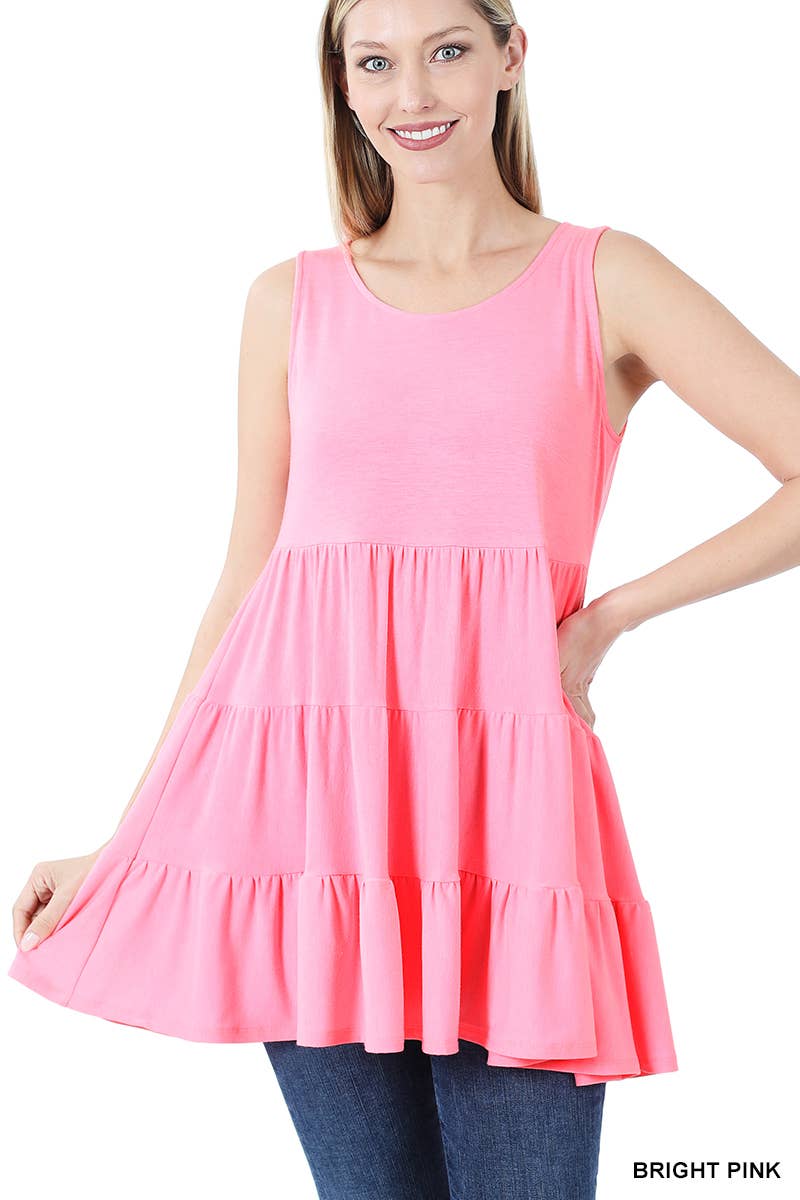 Solid Tiered Ruffle Sleeveless Tunic Top