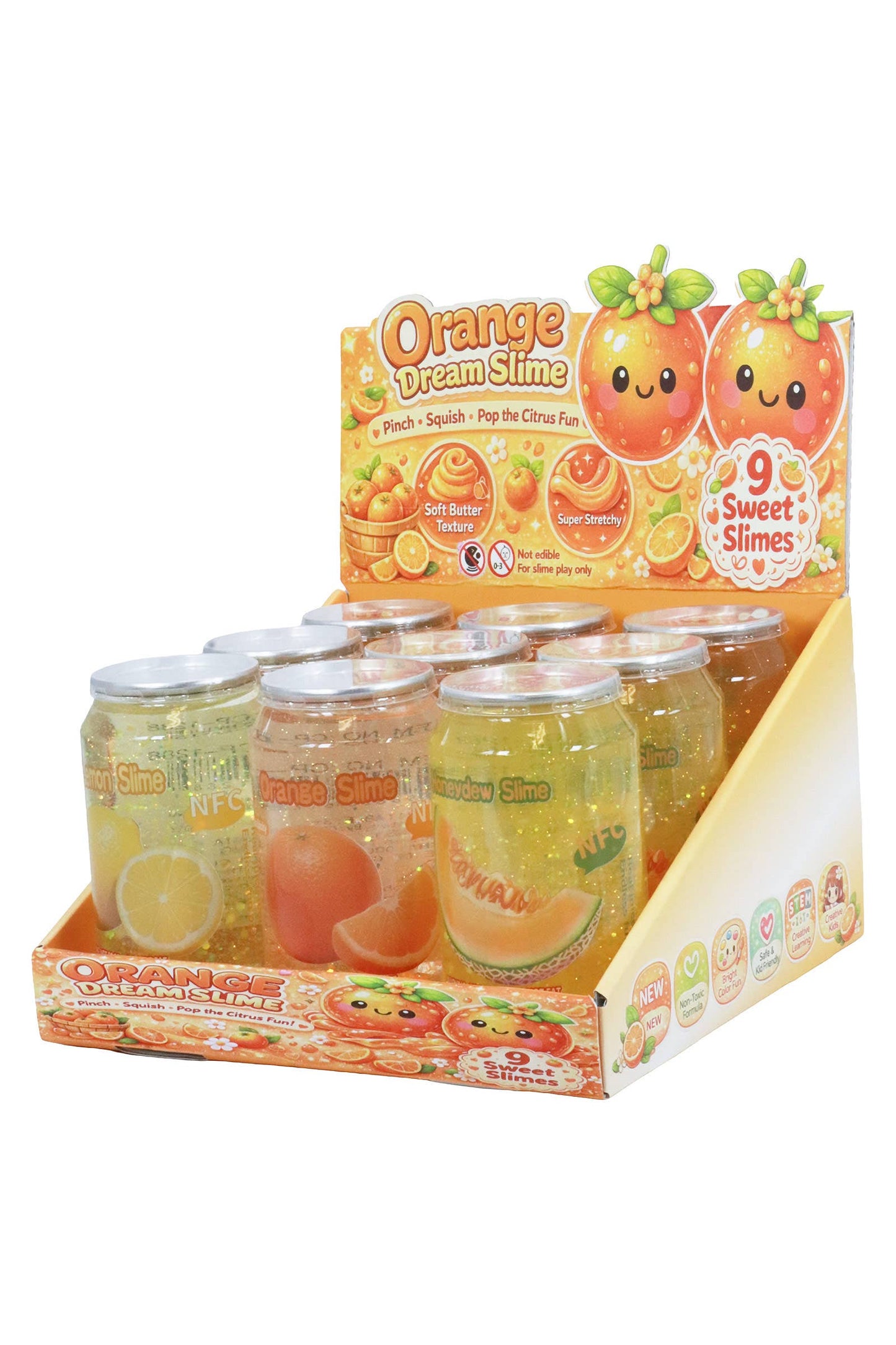 Sparkling Yellow Citrus Melon Fruit Soda Can Glitter Slime