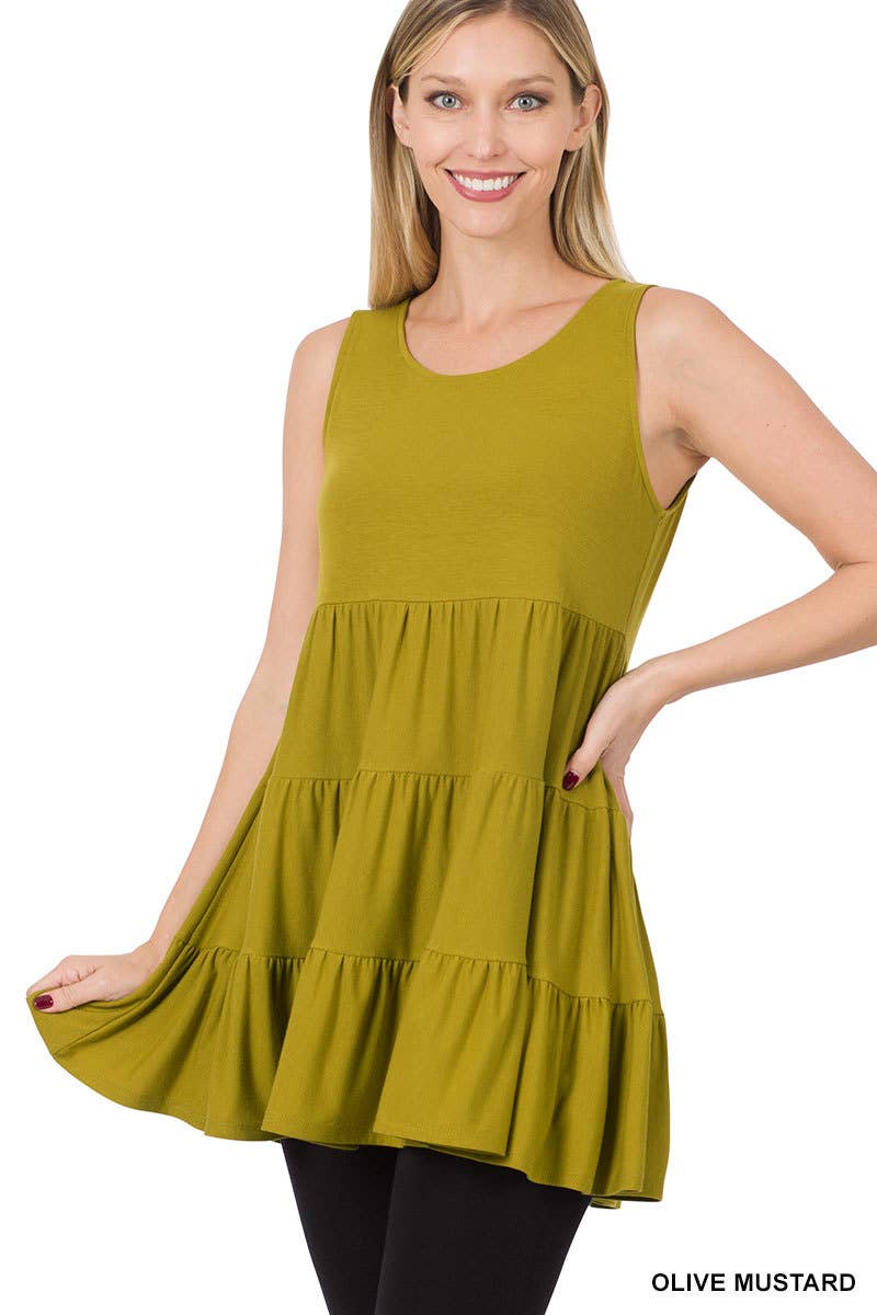 Solid Tiered Ruffle Sleeveless Tunic Top