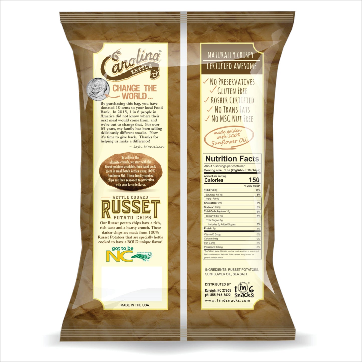 Russet Carolina Kettle Chips 2 oz Case (20)