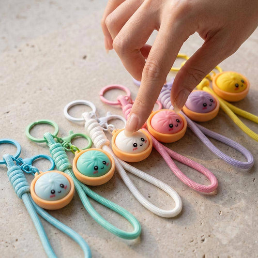 Bao Bun Dumpling Stress Relief Fidget Clicker Bag Charm Keychains 735