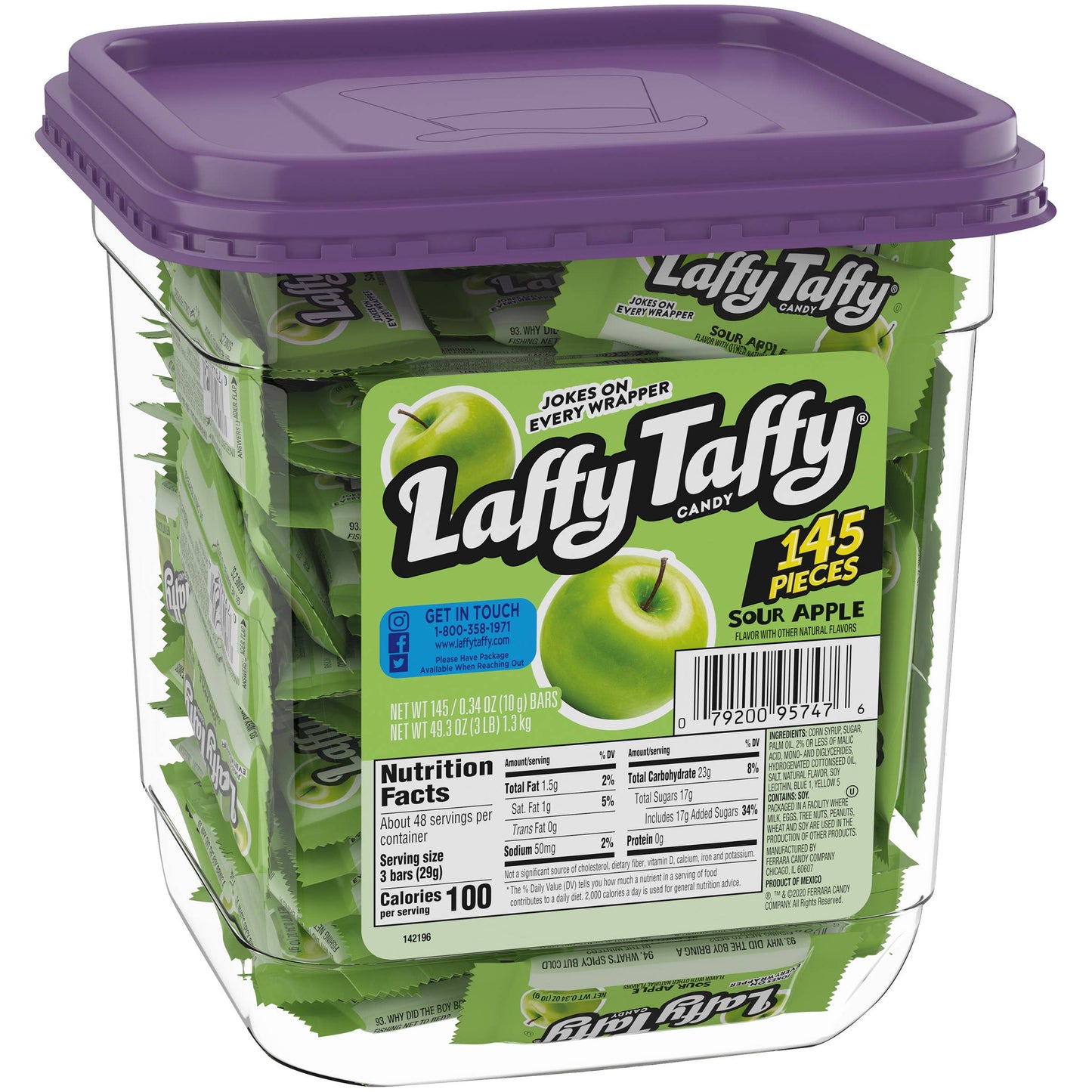 Laffy Taffy Sour Apple Mini Bars, 145ct Tub