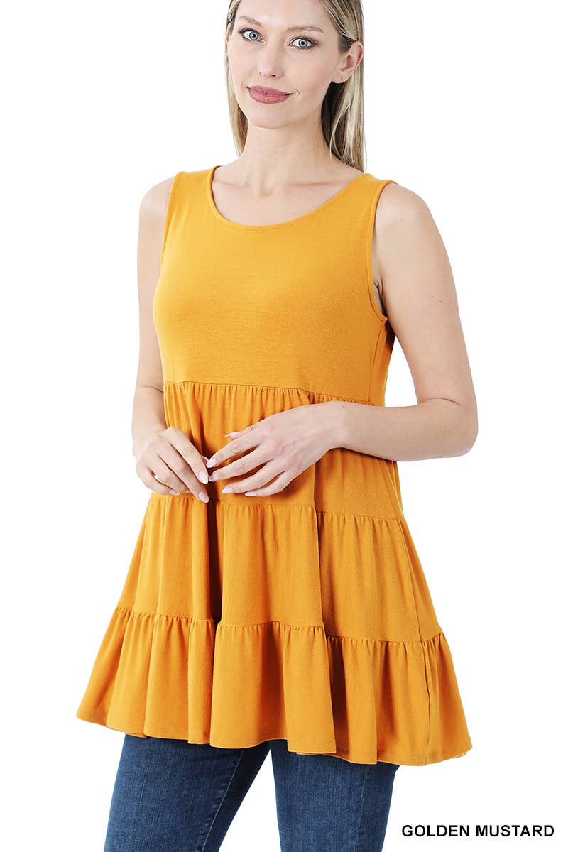 Solid Tiered Ruffle Sleeveless Tunic Top