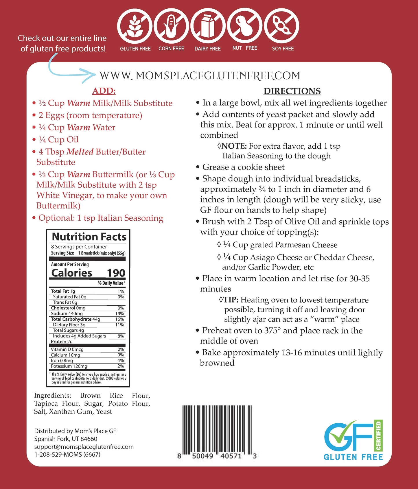 Gluten-Free Buttery Breadsticks Mix 700