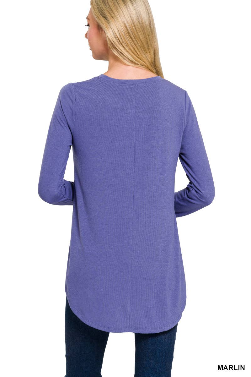 Long Sleeve Round Neck Round Hem Top