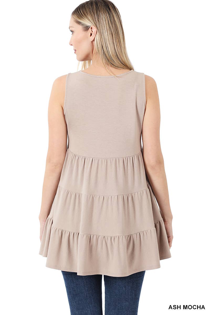Solid Tiered Ruffle Sleeveless Tunic Top