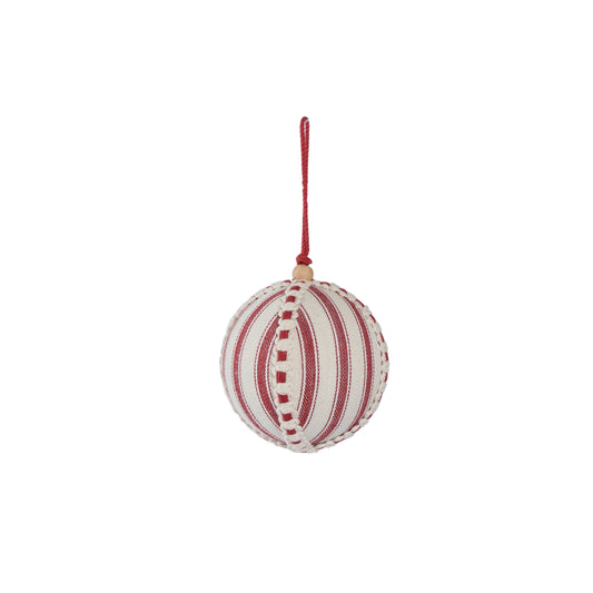 5 Inch Red Stripped Ball Ornament Big