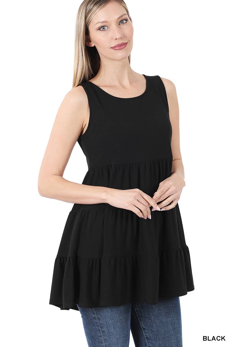 Solid Tiered Ruffle Sleeveless Tunic Top
