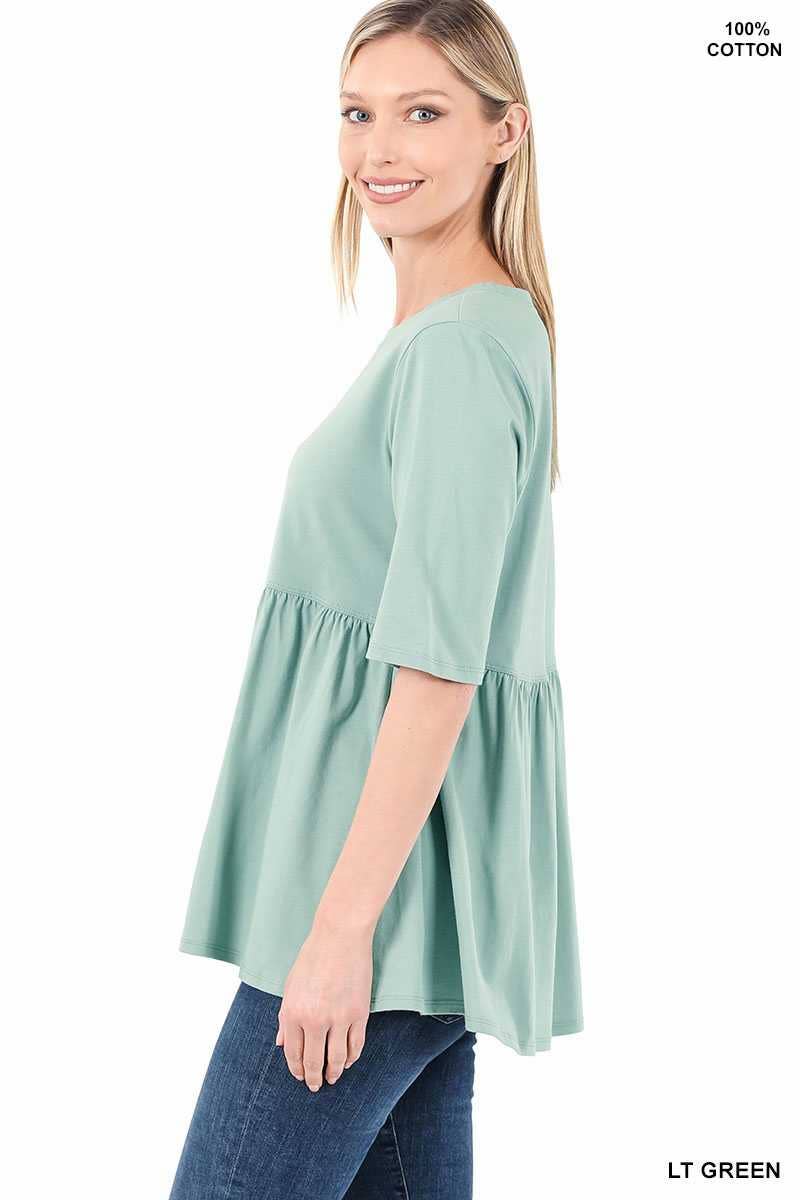 Half Sleeve Empire Waist Shirring Round Neck Top