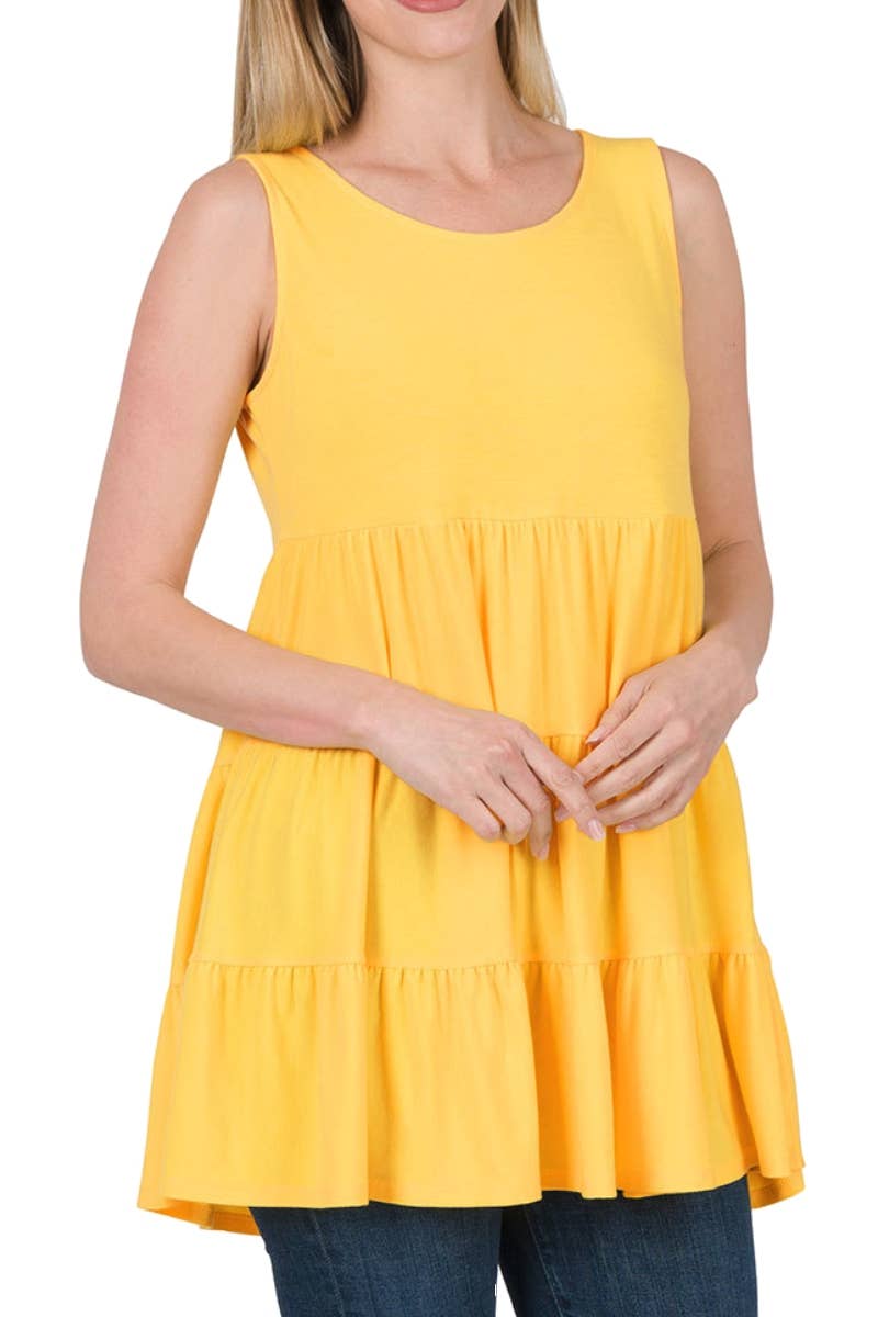 Solid Tiered Ruffle Sleeveless Tunic Top