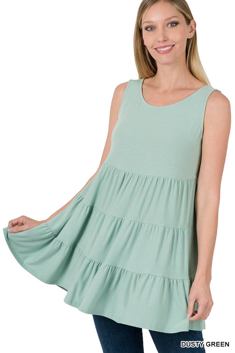 Solid Tiered Ruffle Sleeveless Tunic Top