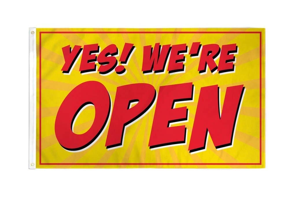 Yes! We're Open (Red) Flag 3x5ft Poly
