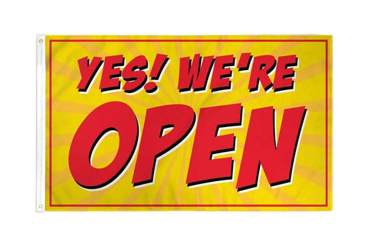 Yes! We're Open (Red) Flag 3x5ft Poly