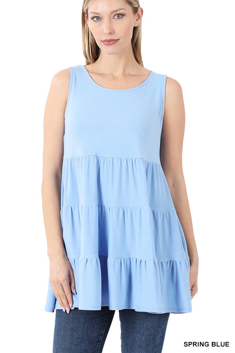 Solid Tiered Ruffle Sleeveless Tunic Top