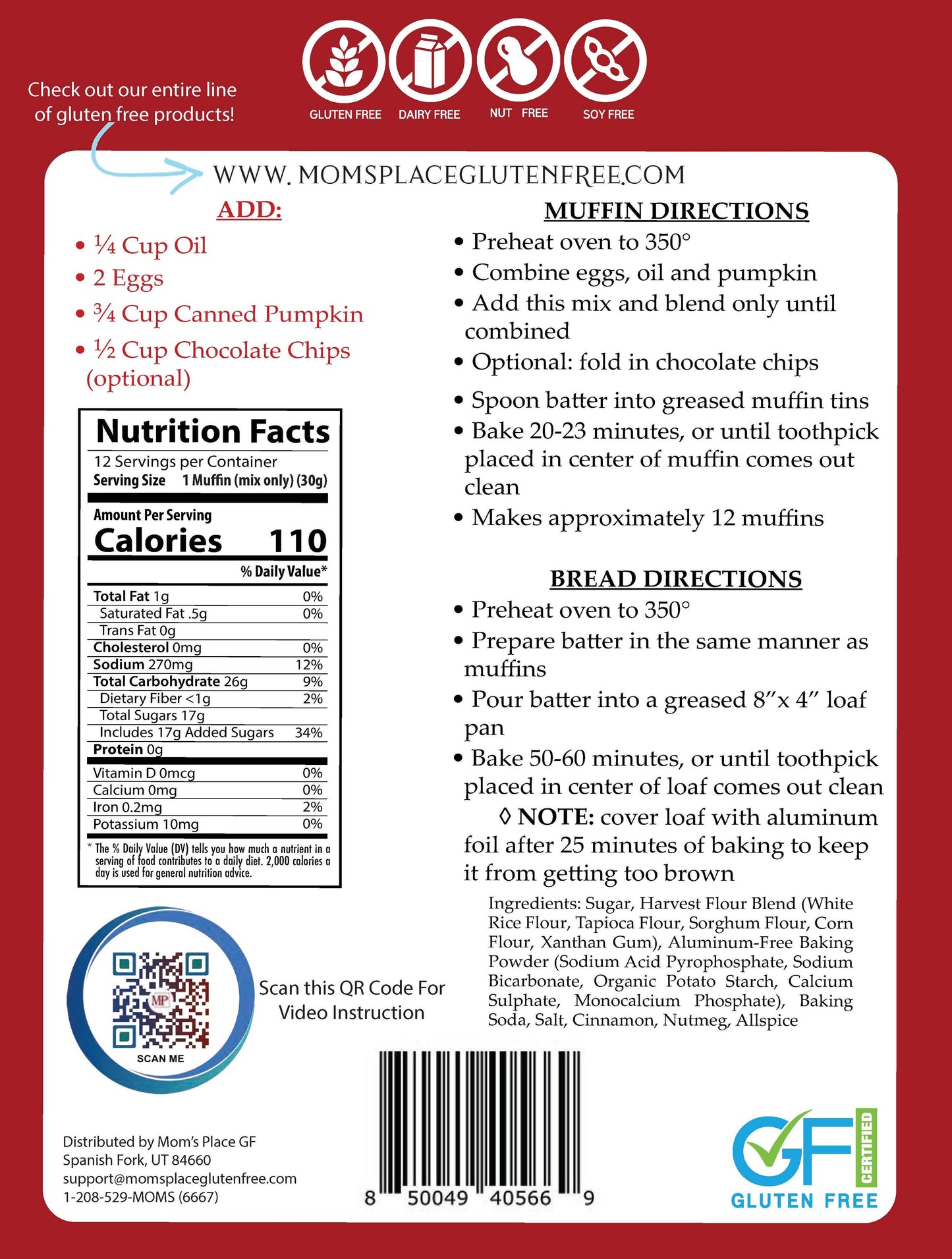 Gluten-Free Pumpkin Harvest Bread or Muffin Mix 700