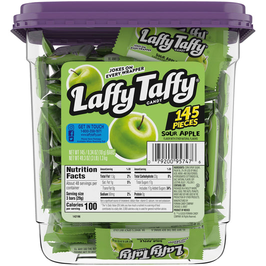Laffy Taffy Sour Apple Mini Bars, 145ct Tub