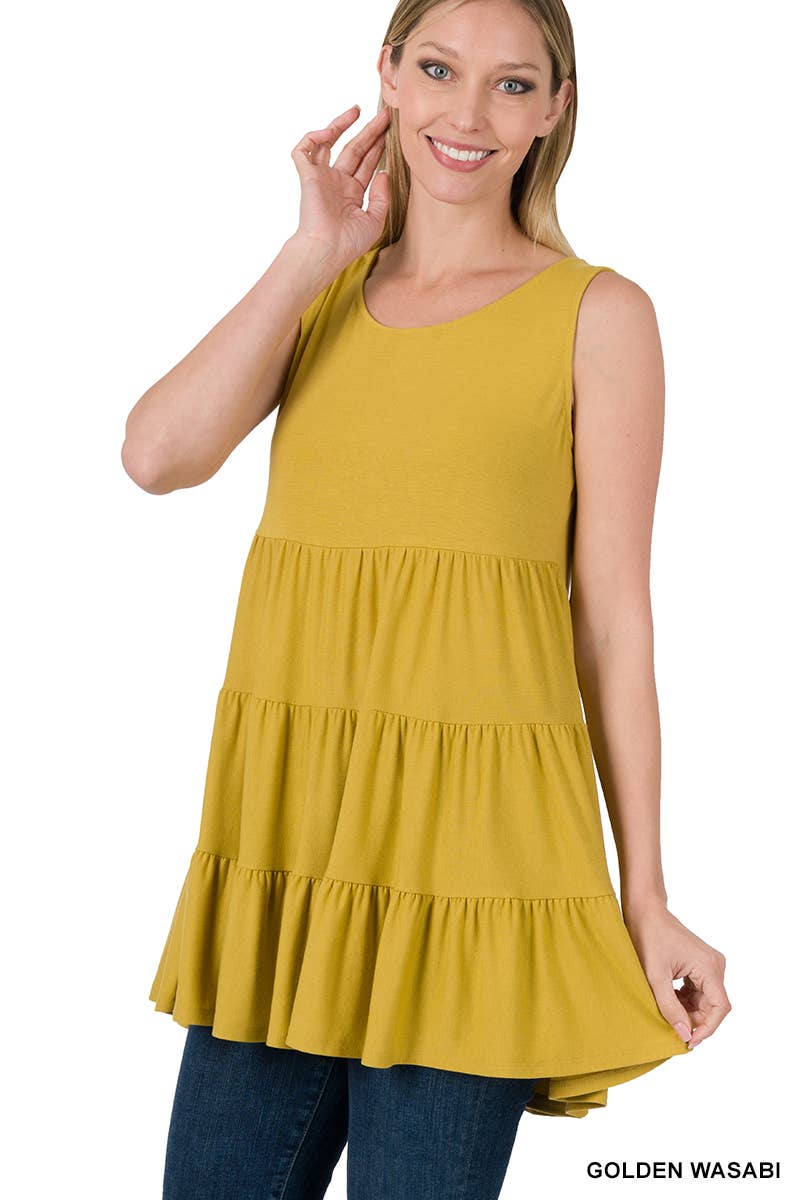Solid Tiered Ruffle Sleeveless Tunic Top