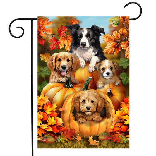 Fall Pumpkin Puppies Garden Flag
